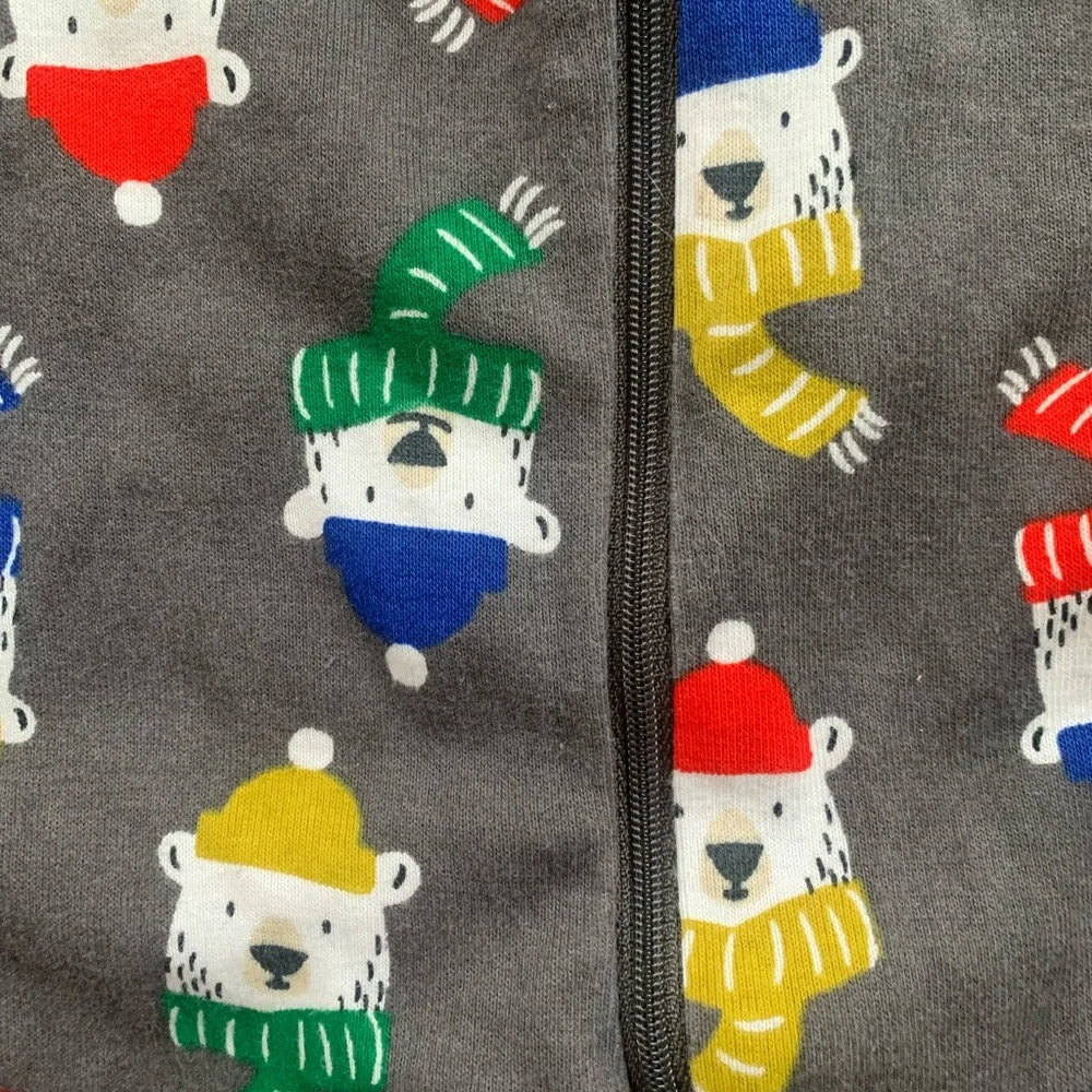Hanna Andersson Long John Size 12-18m Full Zip Pajamas Grey Winter Bears Sleeper